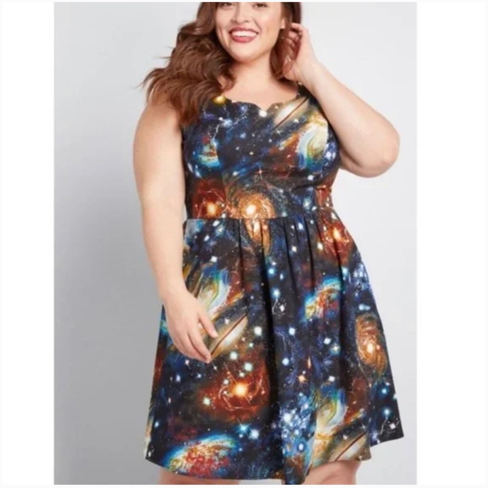 ModCloth A-Line Solar System Cosmic Celestial Sleeveless Dress